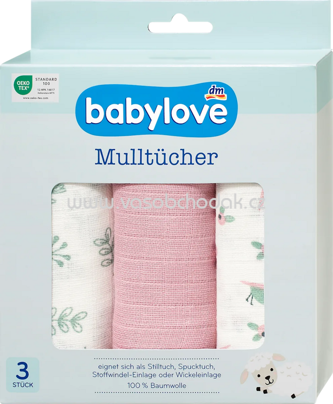 Babylove Mulltücher rosa/weiß, 3 St