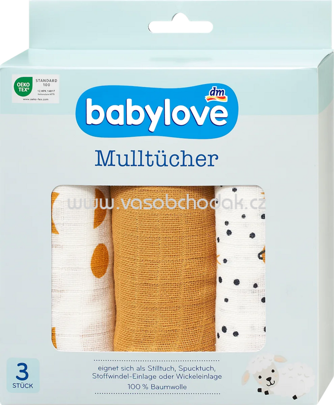 Babylove Mulltücher senfgelb/weiß, 3 St Babylove Mulltücher senfgelb/weiß, 3 St