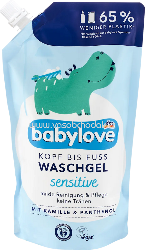 Babylove Baby Kopf bis Fuß Waschgel Nachfüllpack, 500 ml