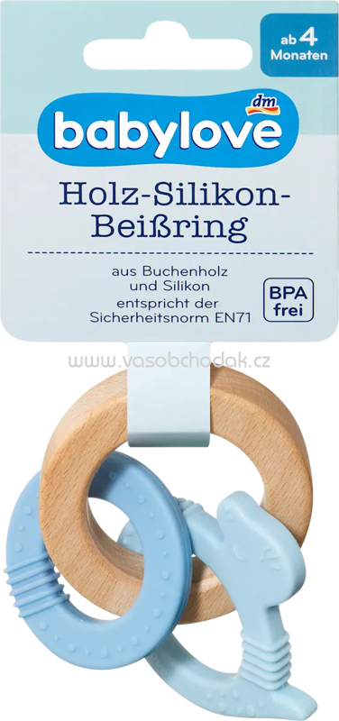 Babylove Beißring Holz/Silikon blau, 1 St Babylove Beißring Holz/Silikon blau, 1 St