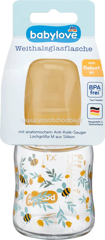 Babylove Babyflasche aus Glas Weithals 120 ml, gelb, 1 St Babylove Babyflasche aus Glas Weithals 120 ml, gelb, 1 St