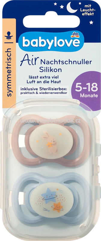 Babylove Schnuller Air Nacht symmetrisch, rosa/blau, 5-18 Monate, 2 St