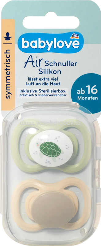 Babylove Schnuller Air Silikon symmetrisch, braun/grün, Gr.3, ab 16 Monate, 2 St