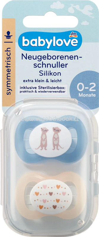 Babylove Schnuller für Neugeborene Silikon symmetrisch, blau/creme, 0-2 Monate, 2 St
