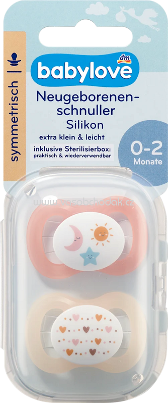 Babylove Schnuller für Neugeborene symmetrisch, Silikon, peach/creme, 0-2 Monate, 2 St