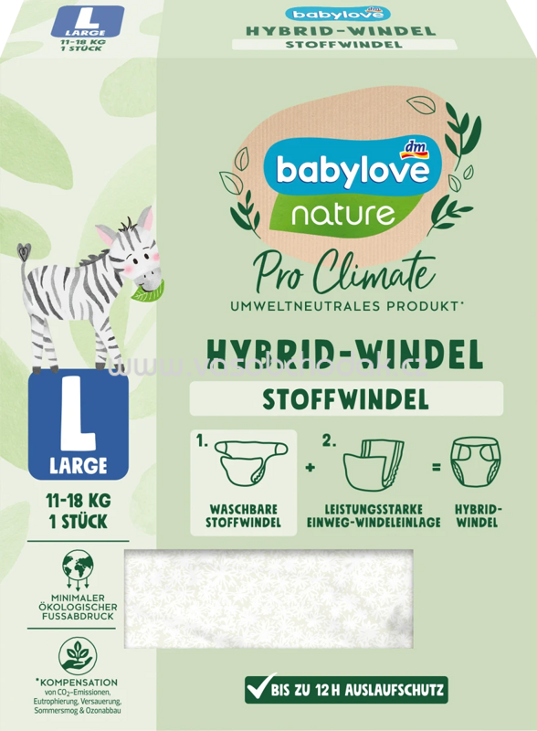 Babylove Stoffwindel nature Pro Climate Hybrid, Motiv Blume, Gr. L (11-18 kg), 1 St
