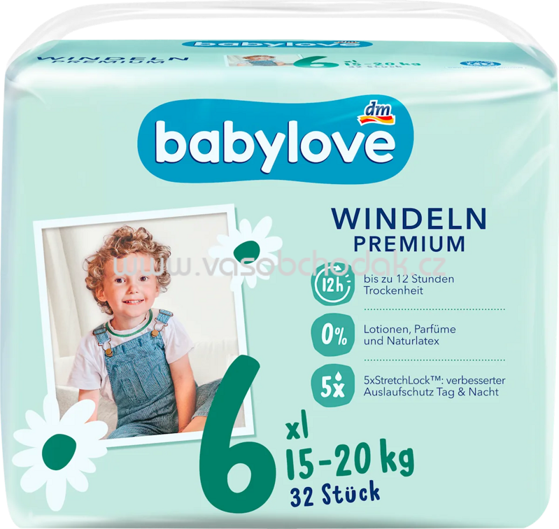 Babylove Windeln Premium Gr. 6, XL, 15-20 kg, 32 St Babylove Windeln Premium Gr. 6, XL, 15-20 kg, 32 St