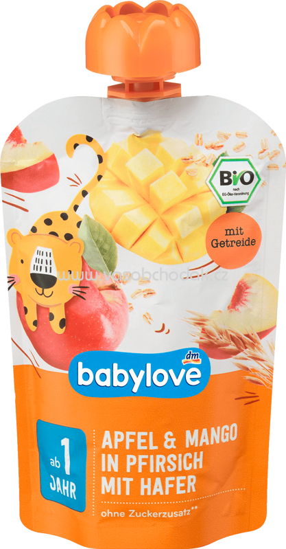 Babylove Quetschbeutel Apfel-Mango in Pfirsich mit Hafer, ab 1 Jahr, 100g