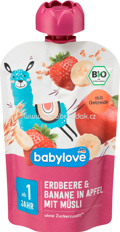 Babylove Quetschbeutel Erdbeere-Banane in Apfel mit Müsli, ab 1 Jahr, 100g Babylove Quetschbeutel Erdbeere-Banane in Apfel mit Müsli, ab 1 Jahr, 100g