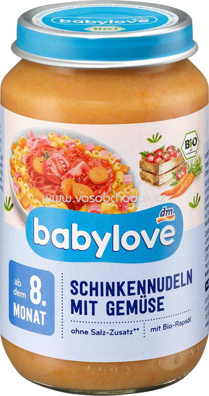Babylove Schinkennudeln mit Gemüse, ab 8 Monaten, 220g Babylove Schinkennudeln mit Gemüse, ab 8 Monaten, 220g