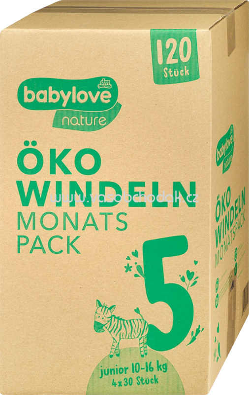 Babylove nature Windeln nature Öko, Gr. 5 Junior, 10-16 kg, Monatsbox, 120 St