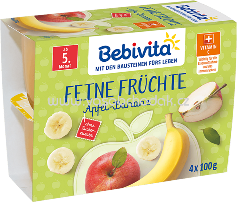 Bebivita Feine Früchte Apfel-Banane, ab dem 5. Monat, 4x100g, 400g