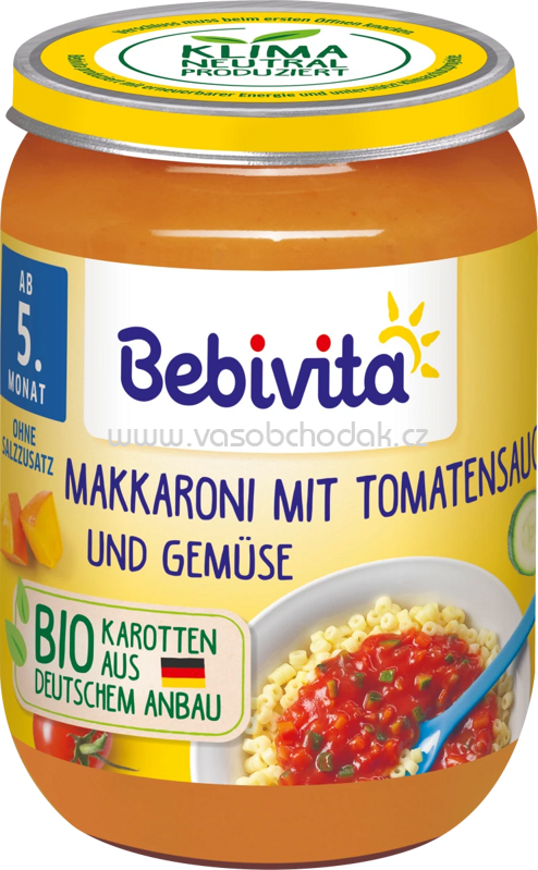Bebivita Makkaroni mit Tomatensauce und Gemüse, ab dem 5. Monat, 190g