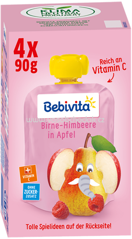Bebivita Quetschbeutel Birne-Himbeere in Apfel ab 1 Jahr, 4x90g, 360 g
