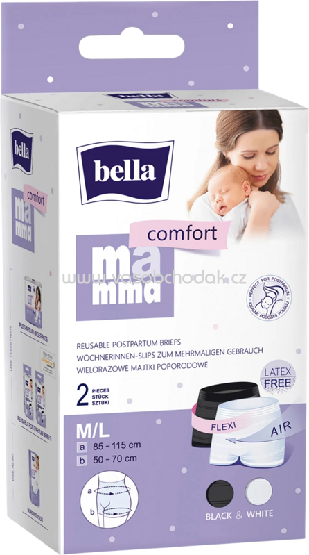Bella Mamma Wöchnerinnenslip comfort, schwarz + weiß, Gr. M/L 85 - 115 cm, 2 St