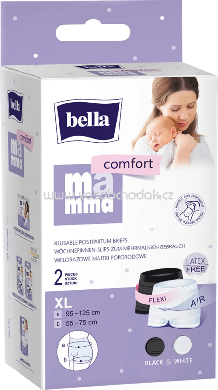 Bella Mamma Wöchnerinnenslip comfort, schwarz + weiß, Gr. XL 95 - 125 cm, 2 St