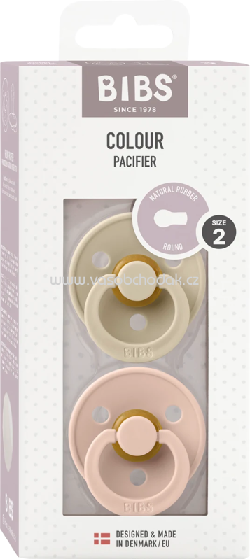 BIBS Schnuller Colour Latex rund, vanille/rosa, Gr. 2, 6-18 Monate, 2 St