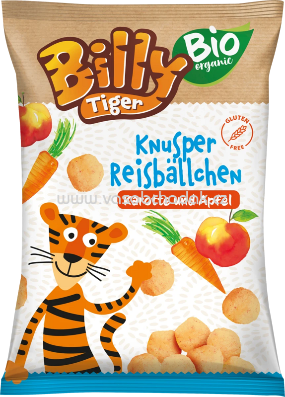 Billy Tiger Bio Knusper Reisbällchen Karotte & Apfel, ab 3 Jahren, 30g