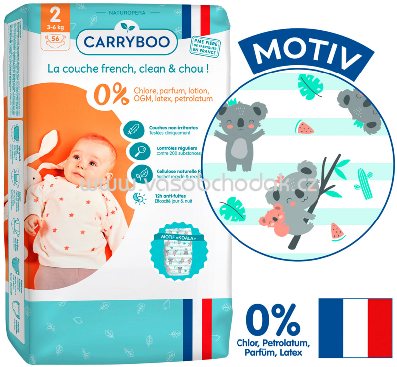 Carryboo Ökowindeln Größe 2, 3-6kg, Monatspack, 168 St