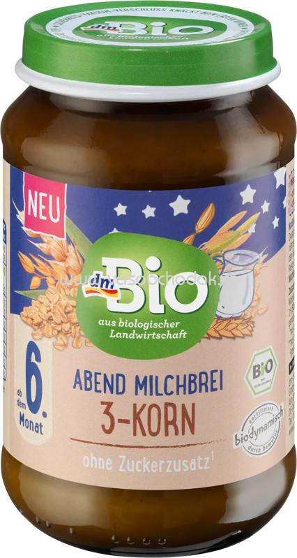 dmBio Abend Milchbrei 3-Korn, ab dem 6. Monat, 190g