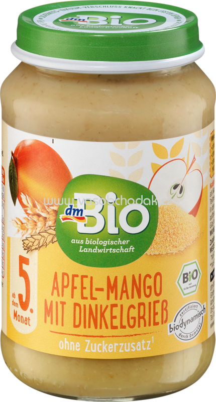 dmBio Apfel-Mango mit Dinkelgrieß, nach dem 5. Monat, 190g