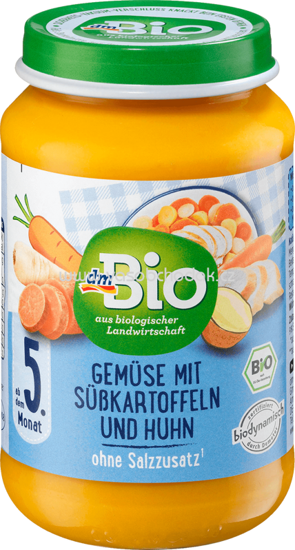 dmBio Gemüse mit Süßkartoffeln und Huhn, nach dem 5. Monat, 190g dmBio Gemüse mit Süßkartoffeln und Huhn, nach dem 5. Monat, 190g