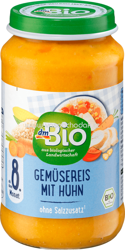 dmBio Gemüsereis mit Huhn, ab dem 8. Monat, 220g dmBio Gemüsereis mit Huhn, ab dem 8. Monat, 220g