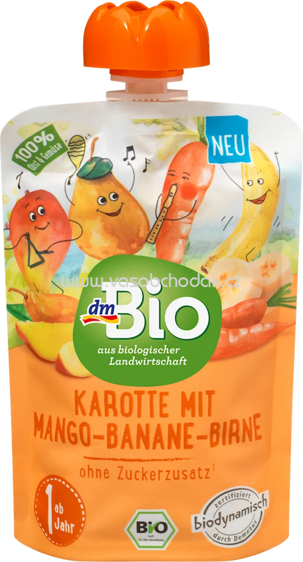dmBio Quetschbeutel Karotte mit Mango-Banane-Birne, ab 1 Jahr, 100g