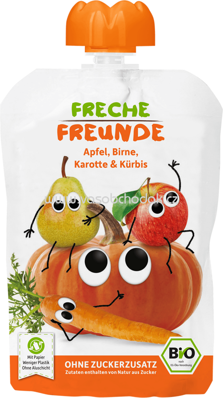 Freche Freunde Quetschbeutel Apfel, Birne, Karotte & Kürbis, ab 6. Monat, 100g