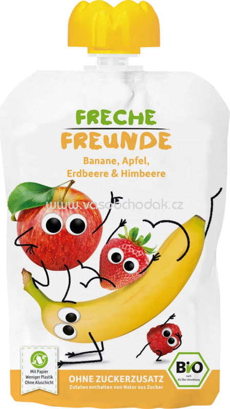 Freche Freunde Quetschbeutel Banane, Apfel, Erdbeere & Himbeere, ab 6. Monat, 100g