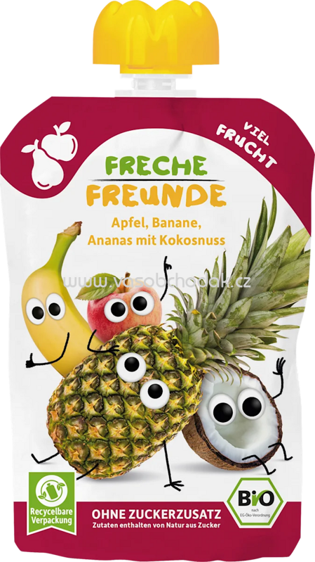 Freche Freunde Quetschie Apfel, Banane, Ananas & Kokosnuss, ab 6. Monaten, 100g Freche Freunde Quetschie Apfel, Banane, Ananas & Kokosnuss, ab 6. Monaten, 100g