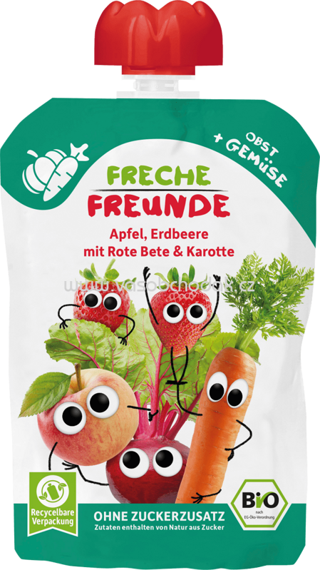 Freche Freunde Quetschie Apfel, Erdbeere mit Rote Bete & Karotte, ab 6. Monaten, 100g Freche Freunde Quetschie Apfel, Erdbeere mit Rote Bete & Karotte, ab 6. Monaten, 100g