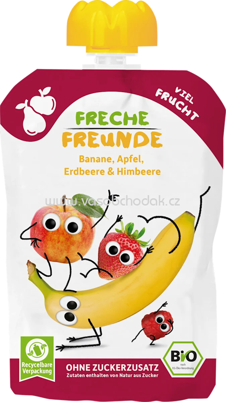 Freche Freunde Quetschie Banane, Apfel, Erdbeere & Himbeere, ab 6. Monaten, 100g Freche Freunde Quetschie Banane, Apfel, Erdbeere & Himbeere, ab 6. Monaten, 100g