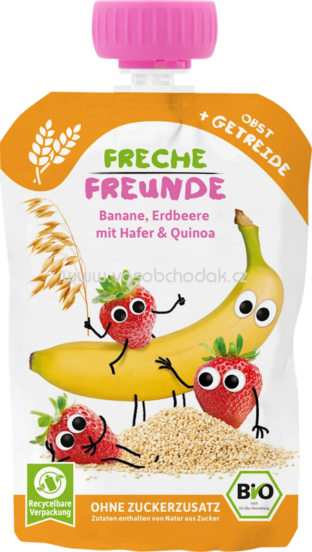 Freche Freunde Quetschie Banane, Erdbeere mit Hafer & Quinoa, ab 6. Monaten, 100g Freche Freunde Quetschie Banane, Erdbeere mit Hafer & Quinoa, ab 6. Monaten, 100g