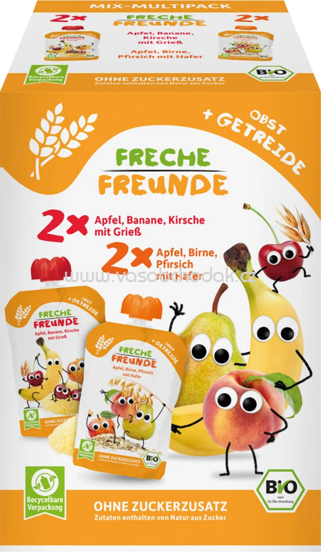 Freche Freunde Quetschie Obst & Getreide, ab 6 Monaten, 4x100g, 400g Freche Freunde Quetschie Obst & Getreide, ab 6 Monaten, 4x100g, 400g