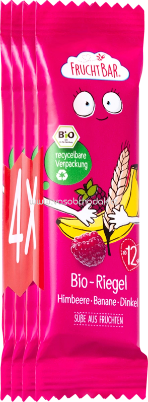 FruchtBar Bio Fruchtriegel Himbeere, Banane, Dinkel, ab 12. Monat, 4 St FruchtBar Bio Fruchtriegel Himbeere, Banane, Dinkel, ab 12. Monat, 4 St