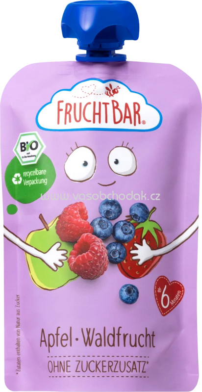 FruchtBar Quetschbeutel Apfel, Waldfrucht, ab 6. Monat, 100g FruchtBar Quetschbeutel Apfel, Waldfrucht, ab 6. Monat, 100g