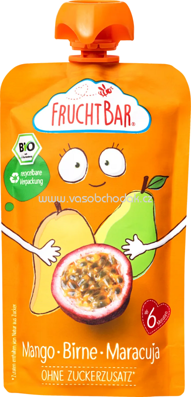 FruchtBar Quetschbeutel Mango, Maracuja, Birne, ab 6. Monat, 120g FruchtBar Quetschbeutel Mango, Maracuja, Birne, ab 6. Monat, 120g