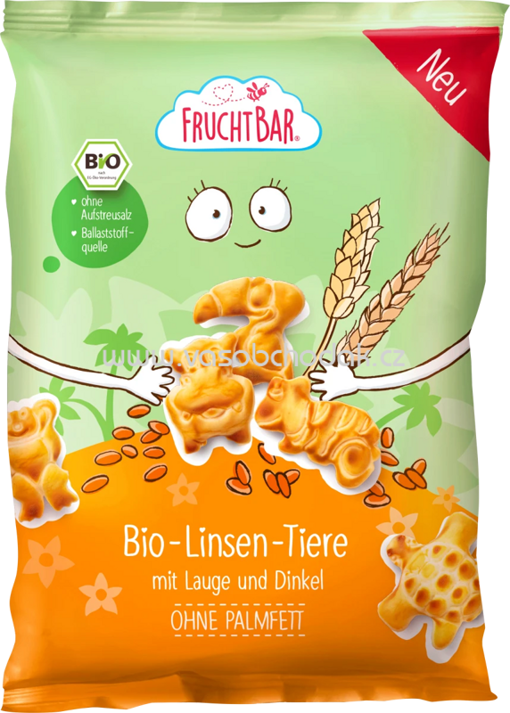 FruchtBar Bio Linsen Tiere mit Lauge und Dinkel, ab 36. Monaten, 80g FruchtBar Bio Linsen Tiere mit Lauge und Dinkel, ab 36. Monaten, 80g