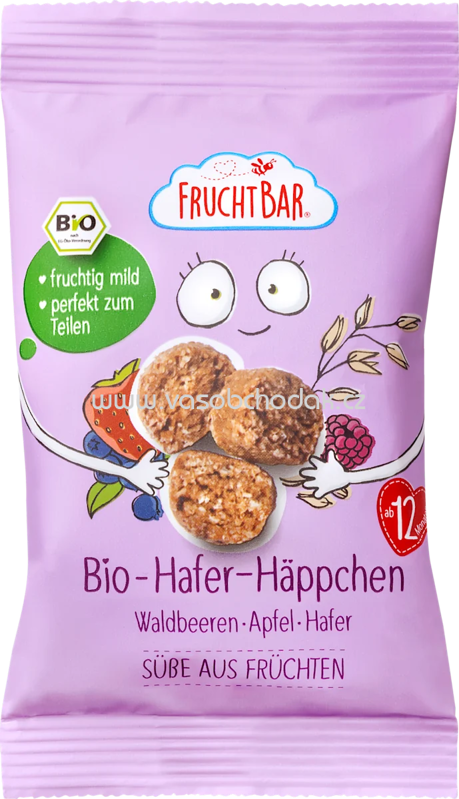 FruchtBar Bio Hafer Häppchen, Waldbeeren, Apfel, Hafer, ab 12. Monat, 40g FruchtBar Bio Hafer Häppchen, Waldbeeren, Apfel, Hafer, ab 12. Monat, 40g