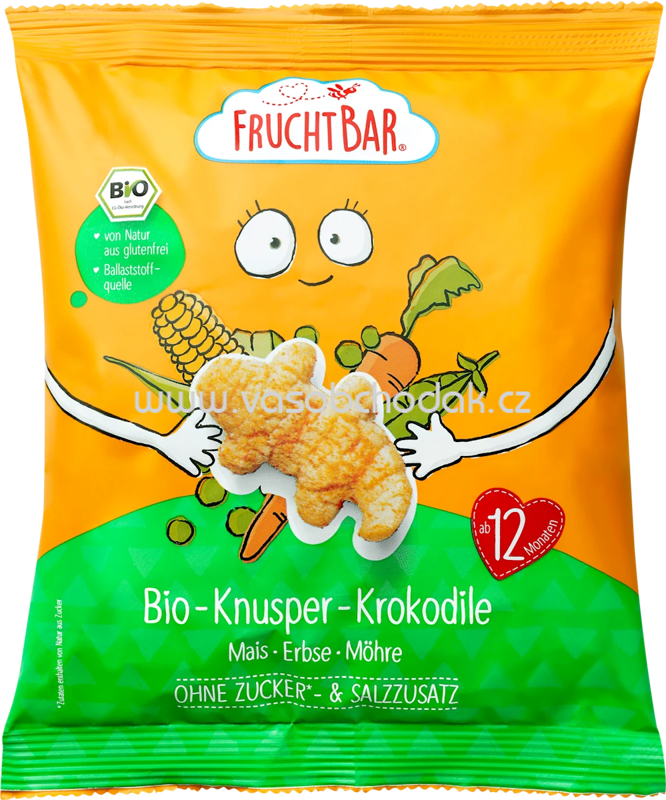 FruchtBar Bio Knusper Krokodile Mais Erbse Möhre, ab 12. Monaten, 30g