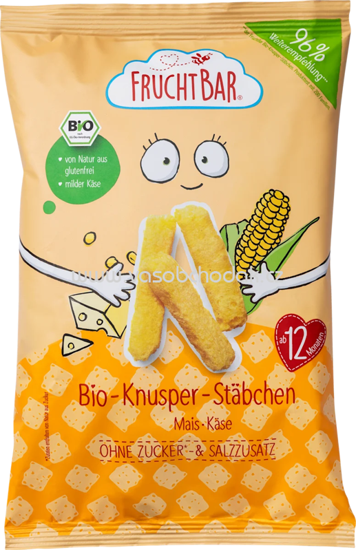 FruchtBar Bio Knusper Stäbchen, Mais, Käse, ab 12. Monat, 30g FruchtBar Bio Knusper Stäbchen, Mais, Käse, ab 12. Monat, 30g