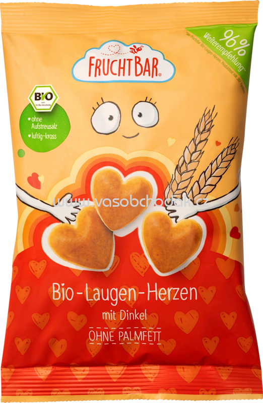 FruchtBar Bio Laugen Herzen mit Dinkel, ab 3 Jahren, 90g FruchtBar Bio Laugen Herzen mit Dinkel, ab 3 Jahren, 90g