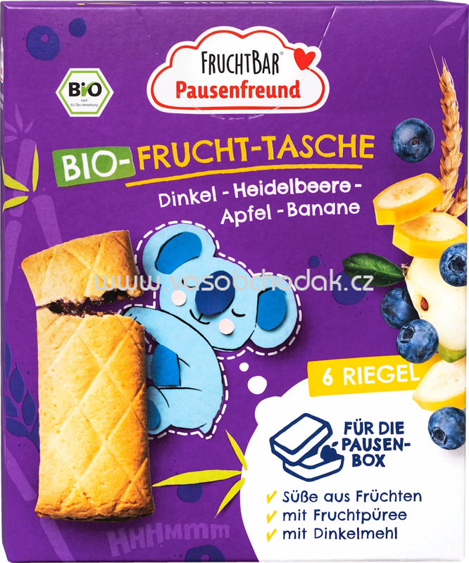 FruchtBar Bio Frucht Tasche Dinkel, Blaubeere, Apfel, Banane, ab 3 Jahren, 6x22g, 132g FruchtBar Bio Frucht Tasche Dinkel, Blaubeere, Apfel, Banane, ab 3 Jahren, 6x22g, 132g