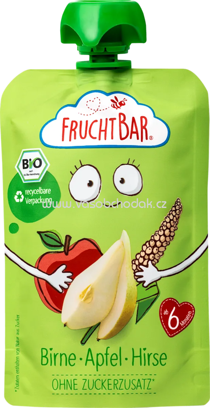 FruchtBar Quetschie Birne, Apfel, Hirse, ab 6. Monat, 100g FruchtBar Quetschie Birne, Apfel, Hirse, ab 6. Monat, 100g