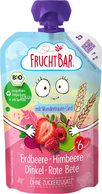 FruchtBar Quetschie Erdbeere, Himbeere, Dinkel & Rote Bete, ab dem 6. Monat, 100g FruchtBar Quetschie Erdbeere, Himbeere, Dinkel & Rote Bete, ab dem 6. Monat, 100g