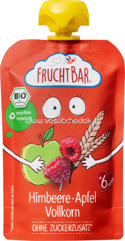 FruchtBar Quetschie Himbeere, Apfel, Vollkorn, ab 6. Monat, 100g FruchtBar Quetschie Himbeere, Apfel, Vollkorn, ab 6. Monat, 100g