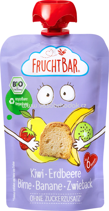 FruchtBar Quetschie Kiwi, Erdbeere, Birne, Banane, Zwieback, ab 6. Monat, 100g FruchtBar Quetschie Kiwi, Erdbeere, Birne, Banane, Zwieback, ab 6. Monat, 100g