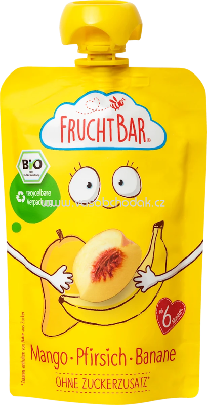 FruchtBar Quetschie Mango, Pfirsich, Banane, ab 6. Monat, 100g FruchtBar Quetschie Mango, Pfirsich, Banane, ab 6. Monat, 100g