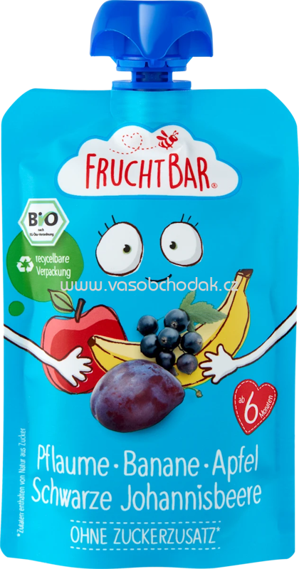 FruchtBar Quetschie Pflaume, Banane, Apfel, Schwarze Johannisbeere, ab 6. Monat, 100g FruchtBar Quetschie Pflaume, Banane, Apfel, Schwarze Johannisbeere, ab 6. Monat, 100g
